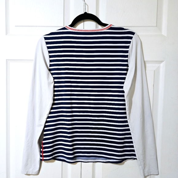 LANDS END Womens Size Small Red Blue White Striped Long Sleeve Stretchy Blouse - Picture 2 of 2